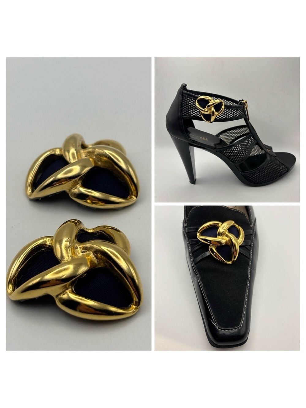 Bluette France Gold & Navy Blue Grosgrain Knot Shoe Clips